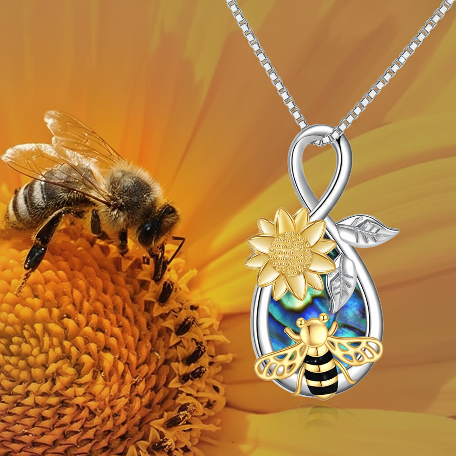 Bee Necklace 925 Sterling Silver Infinity Love Pendant